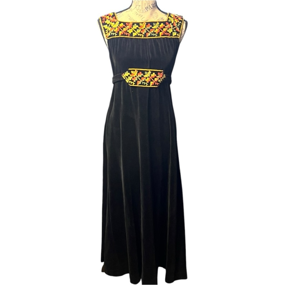 VTG 60/70s Lanz Originals Velvet Needlepoint Maxi Dress ress